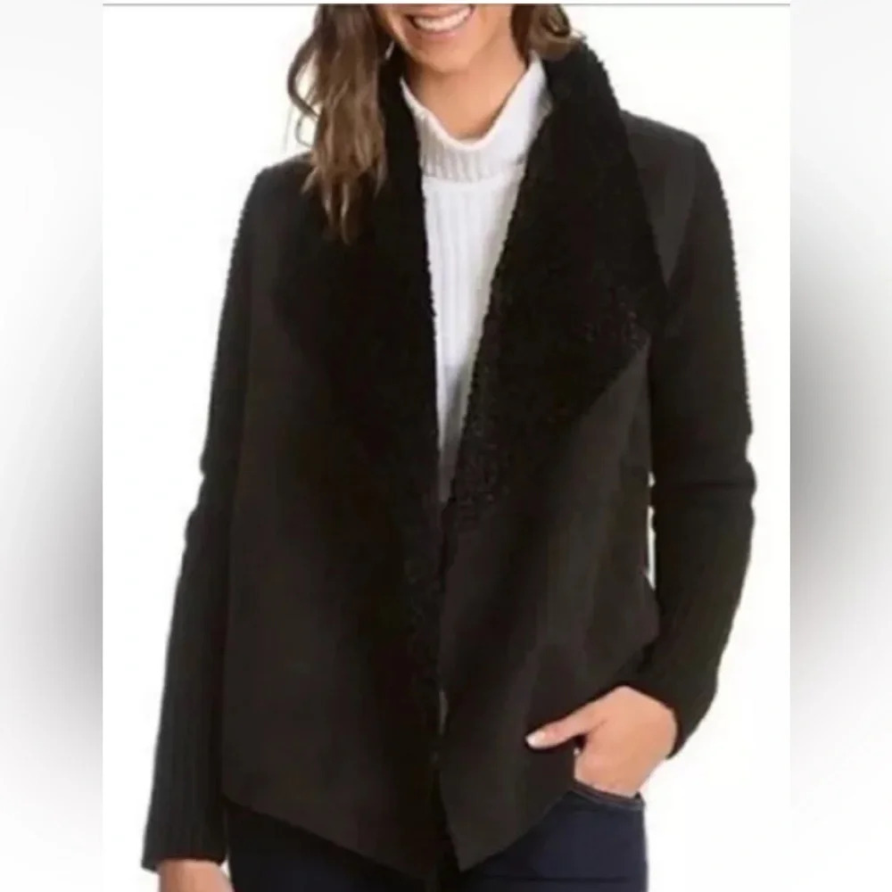 NWT Westport Faux Sherpa‎ Fur Suede Knit Cardigan Jacket Womens Size Large